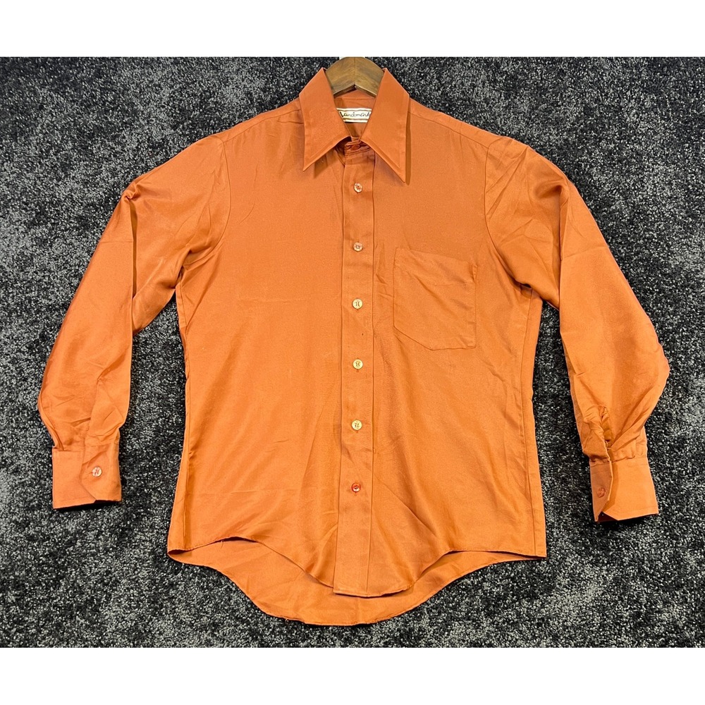 Vintage Landmark Shirt Copper Brown Long Sleeve 70s Disco Style Size 15-33 *Flaw